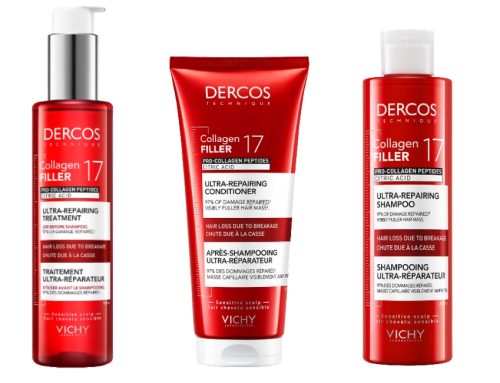 Vichy lancia Dercos Collagen 17 Filler, il nuovo protocollo ultra-riparatore per capelli danneggiati